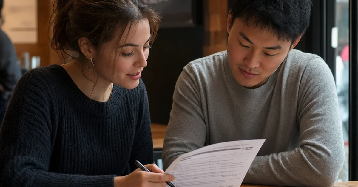 Two learners practising an English conversation in a relaxed setting